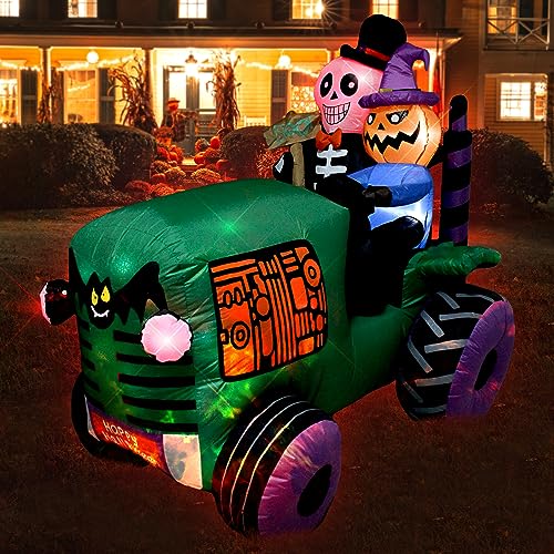 Halloween Inflatable Ghost Tractor Decoration with LED Lights - 5.5Ft Long, Outdoor Indoor Showpiece - Variation: Car
