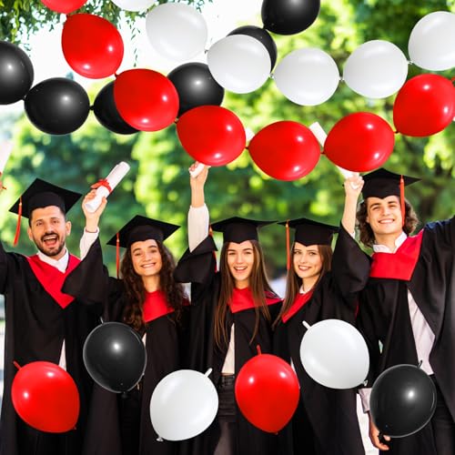 Link Balloons Set 10 Inch Latex Party Balloons in Red Black White - 100 Pack with Link Tail