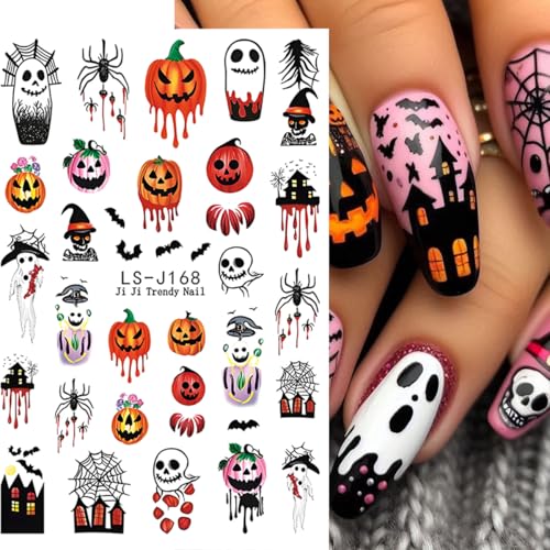 Halloween Nail Art Stickers 3D Pumpkin Ghost Skull Leaves Bat Design - Style9