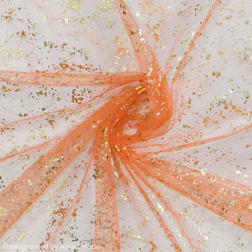 Orange Gold Gauze Table Runner 59x120 Inch Glitter Metallic Sheer Wedding Dinner Decor