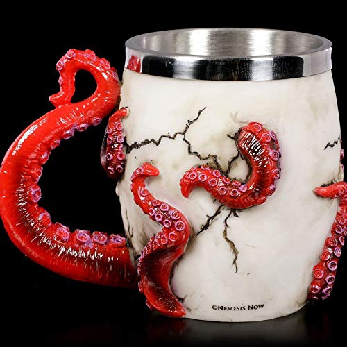 Skull Mug with Tentacle Handle - 13oz Stainless Steel & Resin Drinking Cup