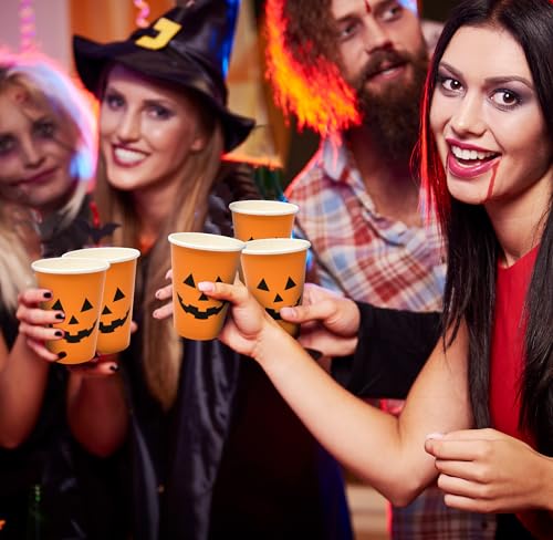 Halloween Paper Cups 50 Pack - Disposable Jack O’Lantern Party Drinkware