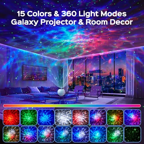 Galaxy Projector Night Light with 15 Colors & White Noise - Gifts for Girls & Kids - White