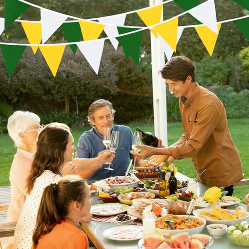 21Ft Metallic Fabric Triangle Banner Flags for Parties - Yellow, Green, White Variations