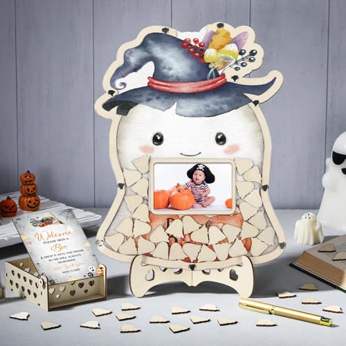 Halloween Little Boo Baby Shower Guest Book Set - Ivory White