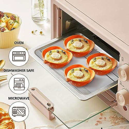 Mini Pumpkin Ramekins Set of 4 - Oven Safe Ceramic Bowls for Baking & Serving