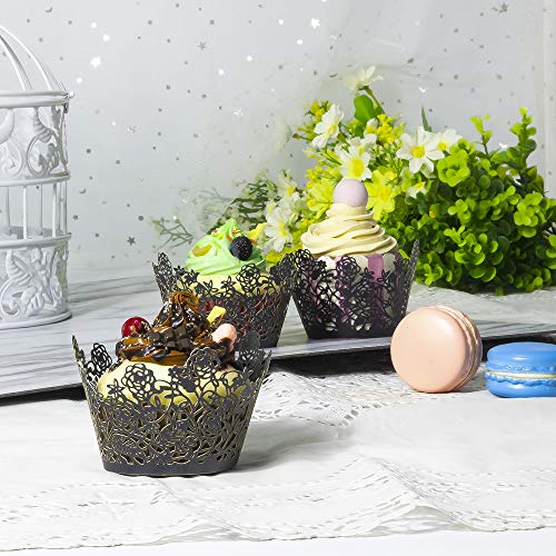 Black Lace Cupcake Wrappers Set - 60 Decorative Laser Cut Liners for Wedding & Party