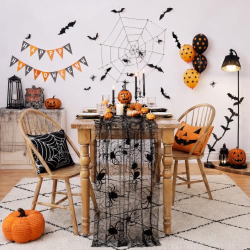 Halloween Table Runner Black Spider Web 29x120 Inch - Pack of 1, Spooky Decor