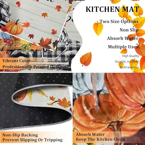 Autumn Pumpkin Welcome Mat Set of 2 - Rectangular Fall Kitchen Rugs 1'5" x 3'11"