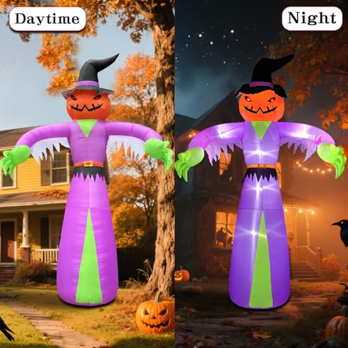 12FT Giant Halloween Inflatable Pumpkin Ghost with LED Lights - Outdoor Yard Decorations