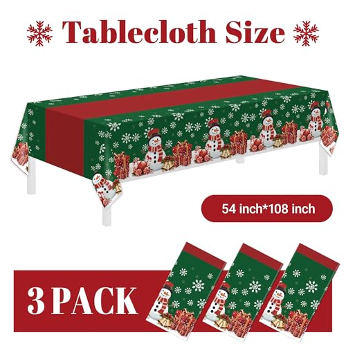 Childom Christmas Checkered Disposable Plastic Tablecloth 54x108 Inches - 3 Pack