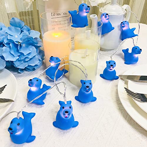 Blue Sea Lion String Lights - 10LED Battery-Powered Night Light for Bedroom & Holiday Decor