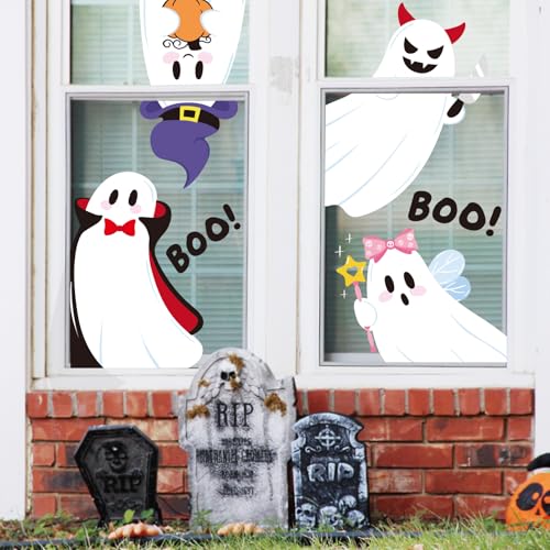 Halloween Ghost Window Clings - Large Reusable Stickers for Party & Home Decor