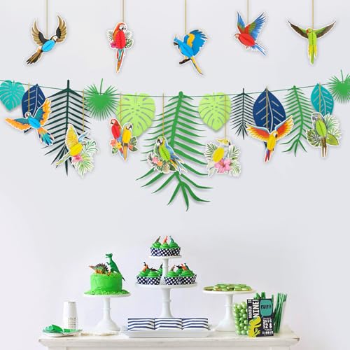 Tropical Parrot Honeycomb Paper Cutouts - 12 PCS Hawaiian Bird Decorations - Color 2