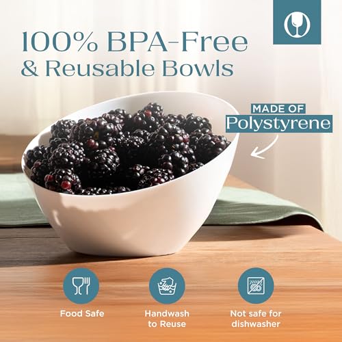 White Angled Plastic Serving Bowls - 8oz Small Set of 5 Disposable Party Tableware