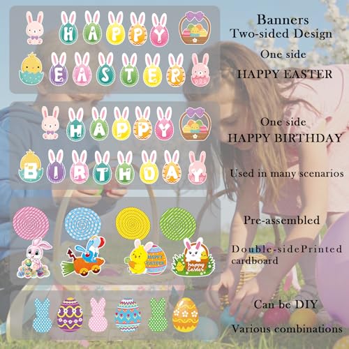 Easter & Birthday Banner Garland Set - Bunny, Chick, Egg Decorations for Parties