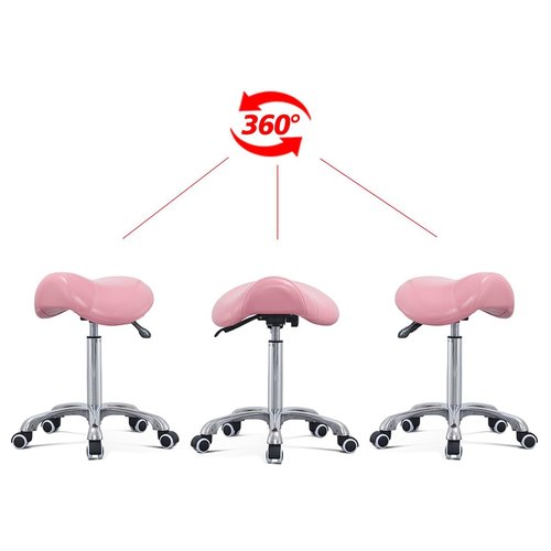 Antlu Saddle Stool Rolling Chair for Massage Clinic Spa Salon Cutting, Saddle Rolling Stool with Wheels Adjustable Height (Pink)