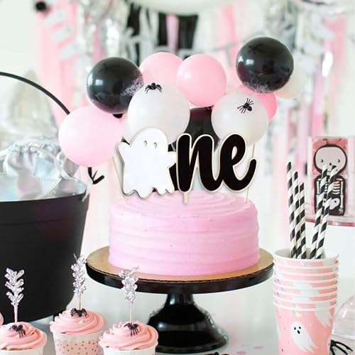 Ghost Cake Topper with Stars and Heart - Halloween First Birthday Decoration - Black & White Variation
