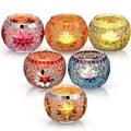 Diwali Candle Holders Set - Floral Mosaic Glass Tea Light Decor, 6 Pieces