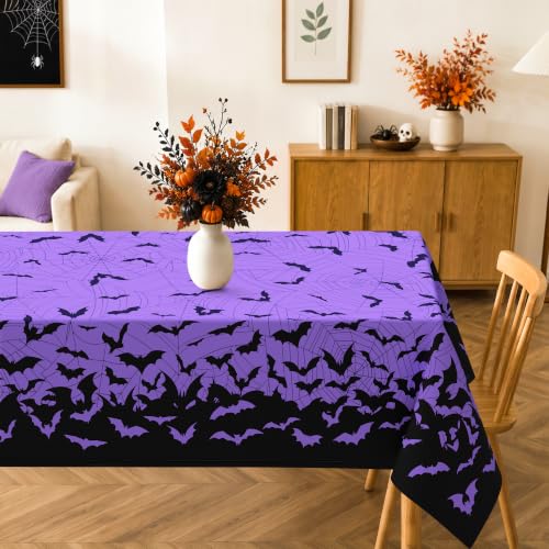 Halloween Bat Rectangle Tablecloth - 60 x 84 Inches - Web & Bat Pattern - Variation of THIS listing