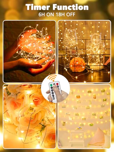 2 Pack Battery Operated Fairy Lights with Remote 66ft 200 LEDs Warm White - Indoor & Outdoor Decor