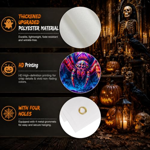 Neon Spider Halloween Banner - 71x91 Inches Polyester, Party Decor, Spooky Yard Display