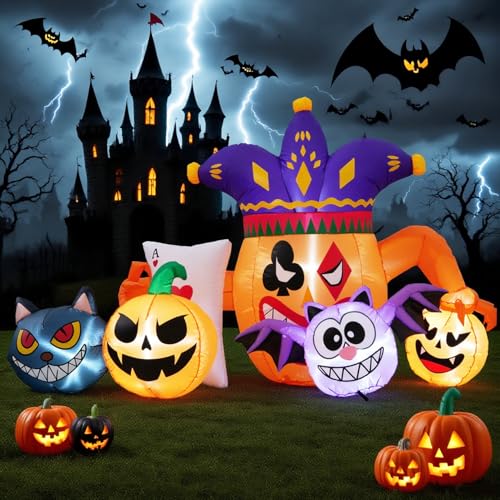 Halloween Inflatable Decoration Jester Poker with Black Cat Pumpkin Bat LED Lights - 5FT Outdoor Yard & Indoor Party Decor - Variation of Halloween-02