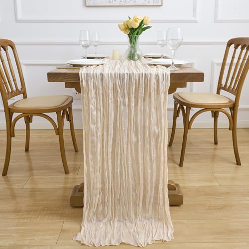 3-Pack Beige Cheesecloth Table Runners 10FT Boho Rustic Elegant Decor