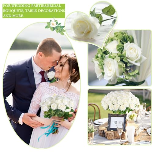 Artificial Roses Bulk 100 Pcs - White Silk Flowers for Wedding & Decor - Timeless & Reusable