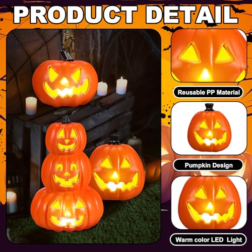 Halloween LED Pumpkin Lantern Set - Mixed Size 3 Pcs Stacked Jack-O'-Lanterns