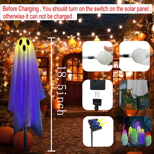 RGB Halloween Ghost Pathway Lights with Stakes - 6PCS Solar Waterproof Outdoor Decor