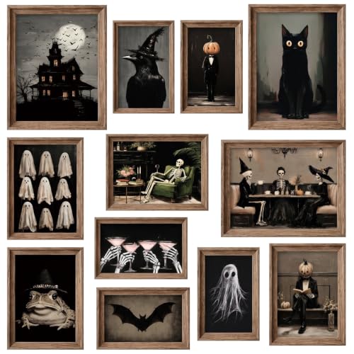 Halloween Gothic Skeleton Ghost Wall Posters - Spooky Gothic Halloween Decor Set of 12