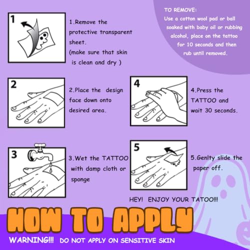 Glow in the Dark Halloween Tattoos for Kids - 280 Mixed Styles, 36 Sheets