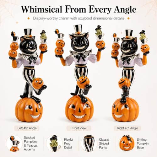 Black Cat Pumpkin Figurine for Halloween Decor - Bechivie Cute Resin Home Accent