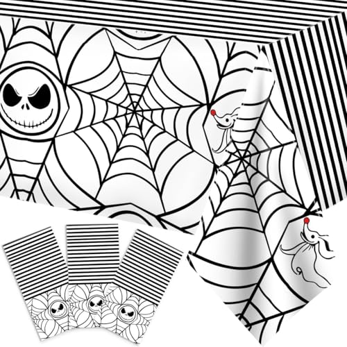 Disposable Christmas & Halloween Tablecloth Set - 3PCS Web Pattern Party Cover