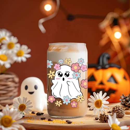 Halloween Ghost Iced Coffee Cup with Lid & Straw - Spooky Gift for Women