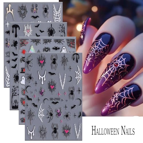 Halloween Nail Art Stickers Ghost Bat Spider Skeleton 3D Self-Adhesive Decals for Manicure