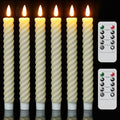 Ivory Waxy Flameless Taper Candles with Remote Timer - Set of 6