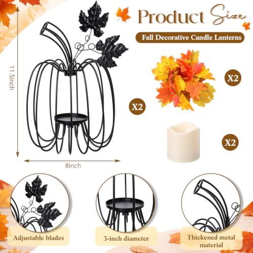 11.5-Inch Black Fall Pumpkin Lanterns with Flickering LED Candles - Set of 2