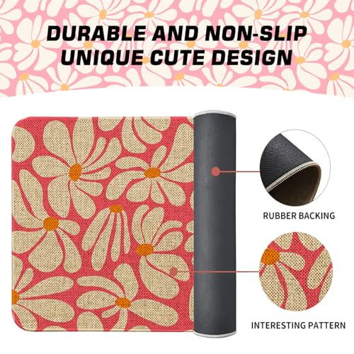 Pink Daisy Floral Kitchen Rugs Set - Non-Slip Indoor Mats for Kitchen & Home Decor, 2-Piece