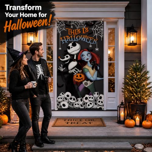Halloween Door Cover Skeleton & Ghost Decor for Porch & Wall