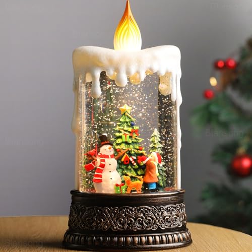 Christmas Snow Globe Candle with Music & Timer - Indoor Holiday Decor - 9.7 Inch - USB/Battery Powered - Christmas Candle Variation