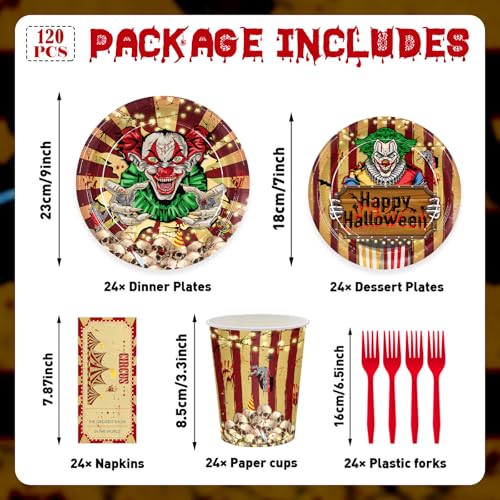 Halloween Evil Circus Disposable Tableware Set for Kids Party - Serves 24