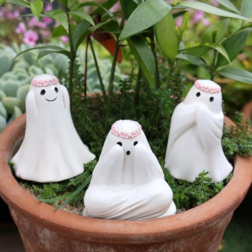 Ghost See No Evil Hear No Evil Speak No Evil Statues - Halloween Ghost Plant Decorations