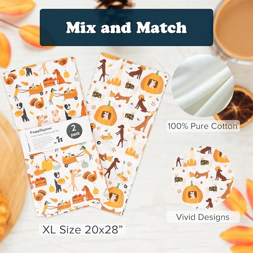 Harvest Hounds Dog Kitchen Towels - Fall & Thanksgiving Dish Towels Set, 2-Pack
