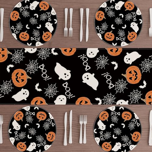 Halloween Ghost Pumpkin Round Placemats Set of 4 - 14x14 Inch Table Decor