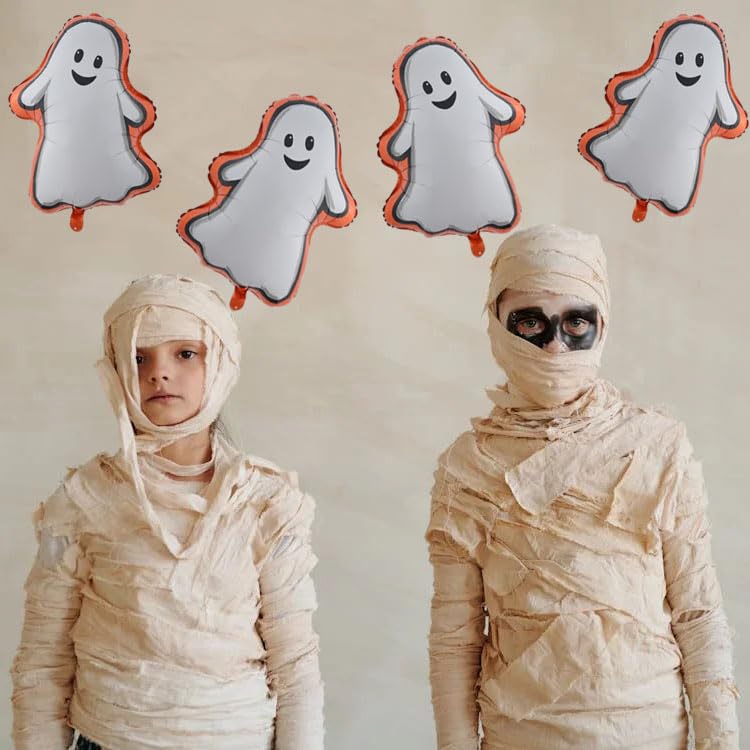 Halloween Ghost Balloons Kit - White Ghost Shape Aluminum Foil Balloons for Party Decor, 8PCS