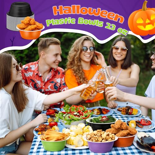 24-Pack Halloween Disposable Plastic Candy Bowls 23 oz with Dual Handles