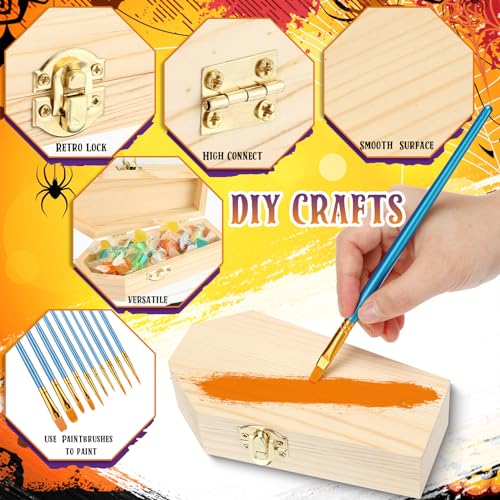 Unfinished Wooden Coffin Boxes with Art Brushes - DIY Jewelry & Craft Storage Set