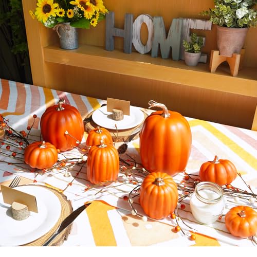 Assorted Dark Orange Artificial Pumpkins Set for Fall Decor - 10 Pcs